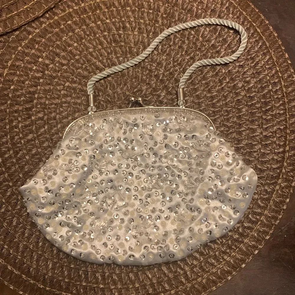 Vintage 90s Sequins Satin Beaded Bag Evening Bag Purse
